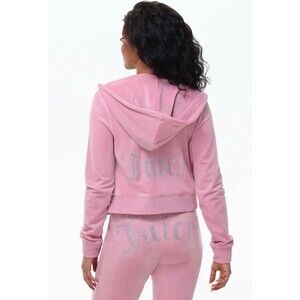 New JUICY COUTURE Velour OG Bling Tracksuit Hoodie/Pants Rose Sz Large